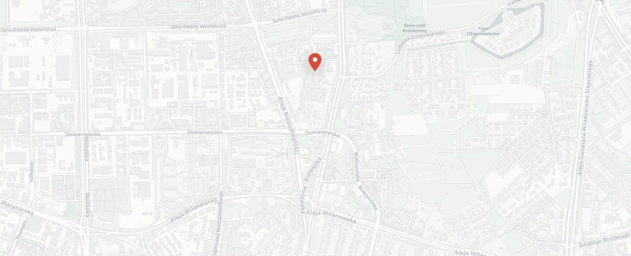 Mapa okolicy: ul. Puławska 182 na Mokotowie, w pobliżu Ksawerów, Domaniewska i park Królikarnia
